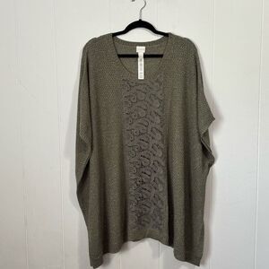 Chico's Green Metallic Lace Sweater Poncho Size L/XL